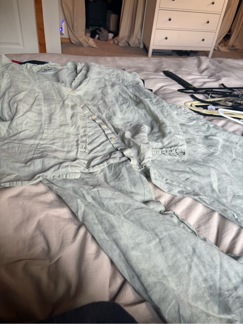 Flax Linen Button-Front Sage Set